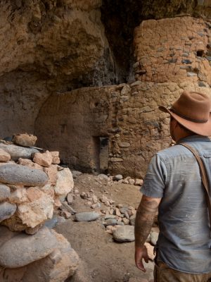 Arizona Jones enters Ancient Cobblestone Dwelling